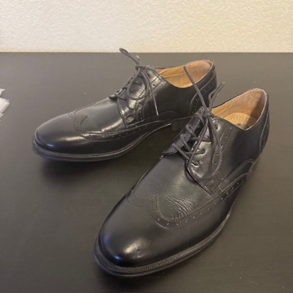 Nunn Bush Mens Black Leather Wingtip Oxford Comfort Gel Dress Shoes Size 9.5